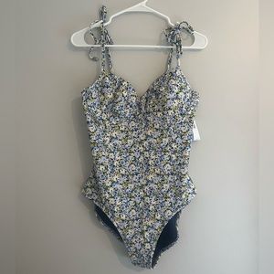 Tie-Shoulder Piqué Underwire One-Piece Swimsuit for Women